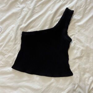 Urban Outfitters Black Asymmetrical Ribbed Tank Top